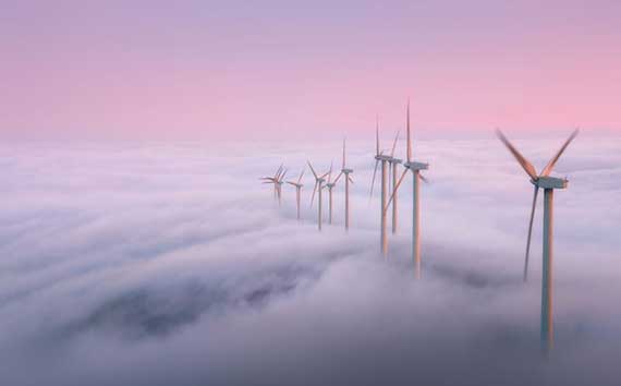 Net-Zero Future Clouds | Reveal Windmills Generating Renewable Enery