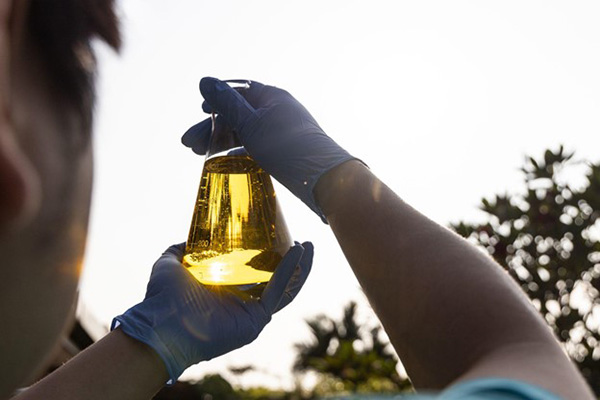 Clean Future Carbon-Neutral Fuels | Image of Man Holding Flask